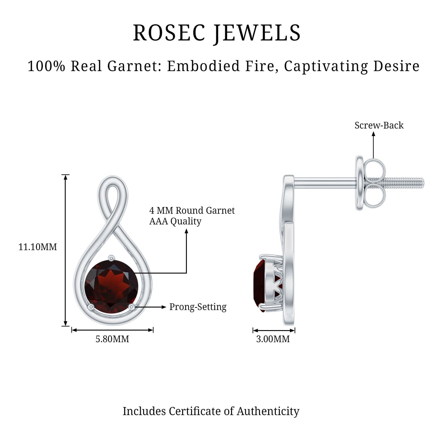 0.6 Carat Round Shaped Garnet Infinity Stud Earrings