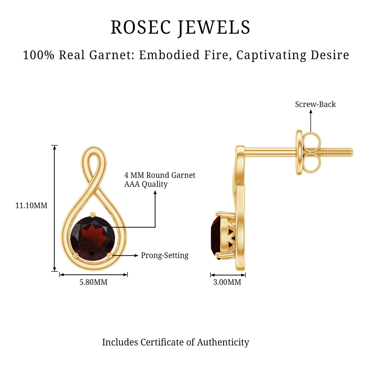 0.6 Carat Round Shaped Garnet Infinity Stud Earrings