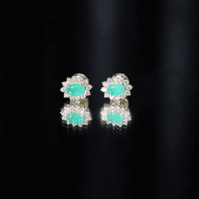 Natural 0.8 Carat Oval Cut Emerald and Diamond Earrings