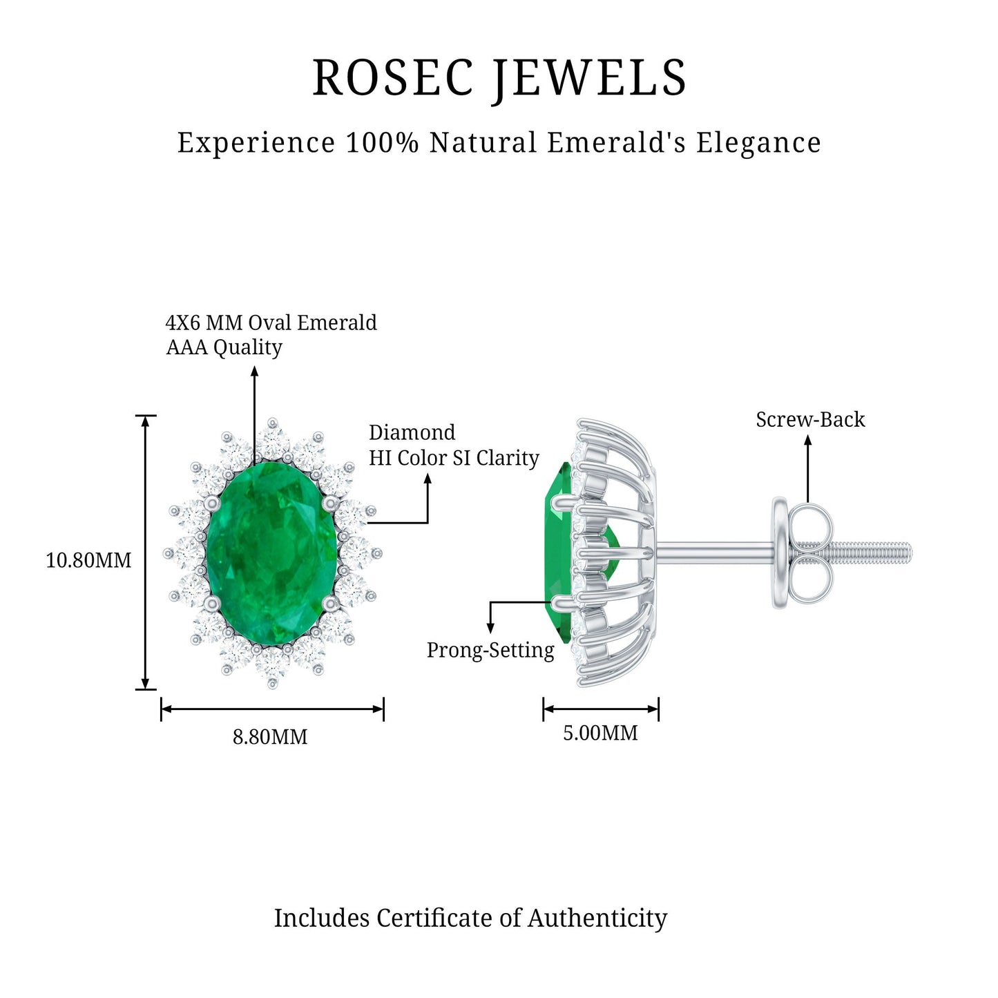 Natural 0.8 Carat Oval Cut Emerald and Diamond Earrings