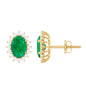 Natural 0.8 Carat Oval Cut Emerald and Diamond Earrings