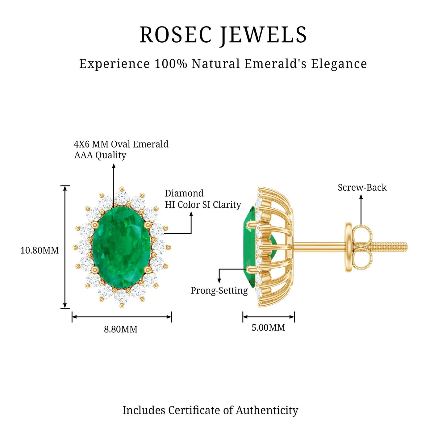 Natural 0.8 Carat Oval Cut Emerald and Diamond Earrings