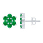 Natural Emerald Flower Stud Earrings with Screw Back