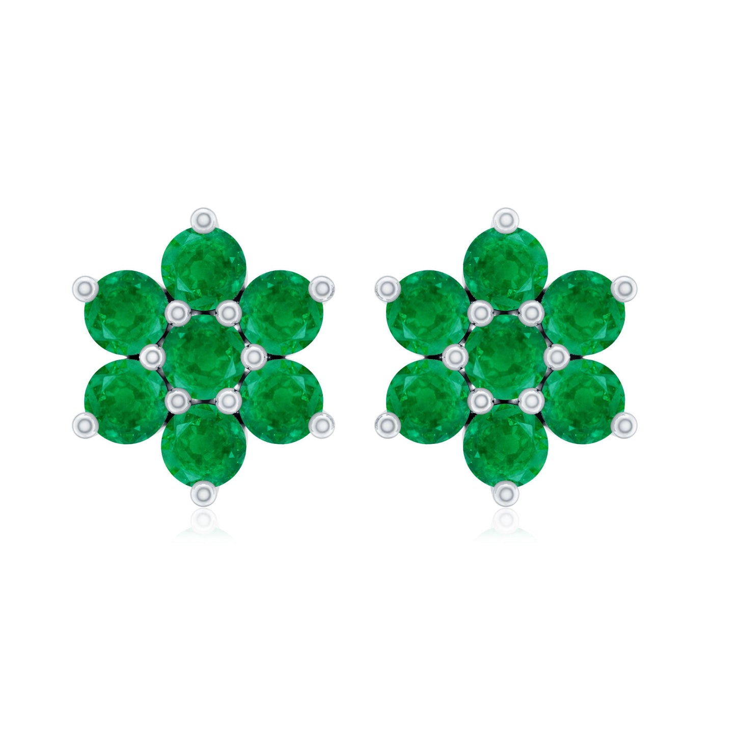 Natural Emerald Flower Stud Earrings with Screw Back