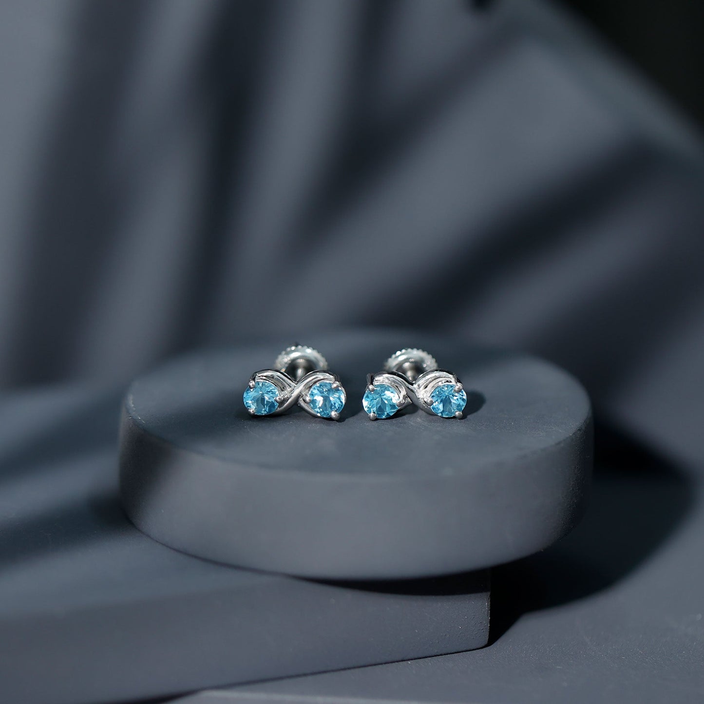 Real Aquamarine Infinity Stud Earrings
