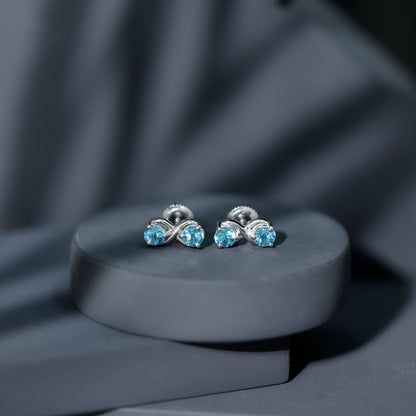 Real Aquamarine Infinity Stud Earrings