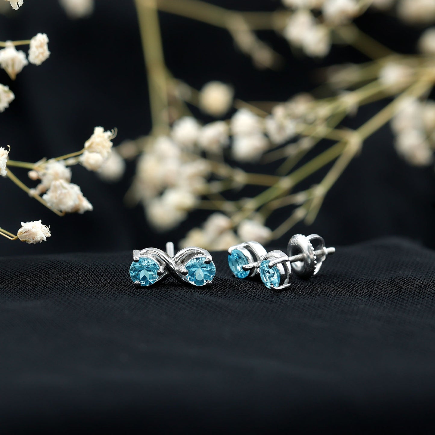 Real Aquamarine Infinity Stud Earrings