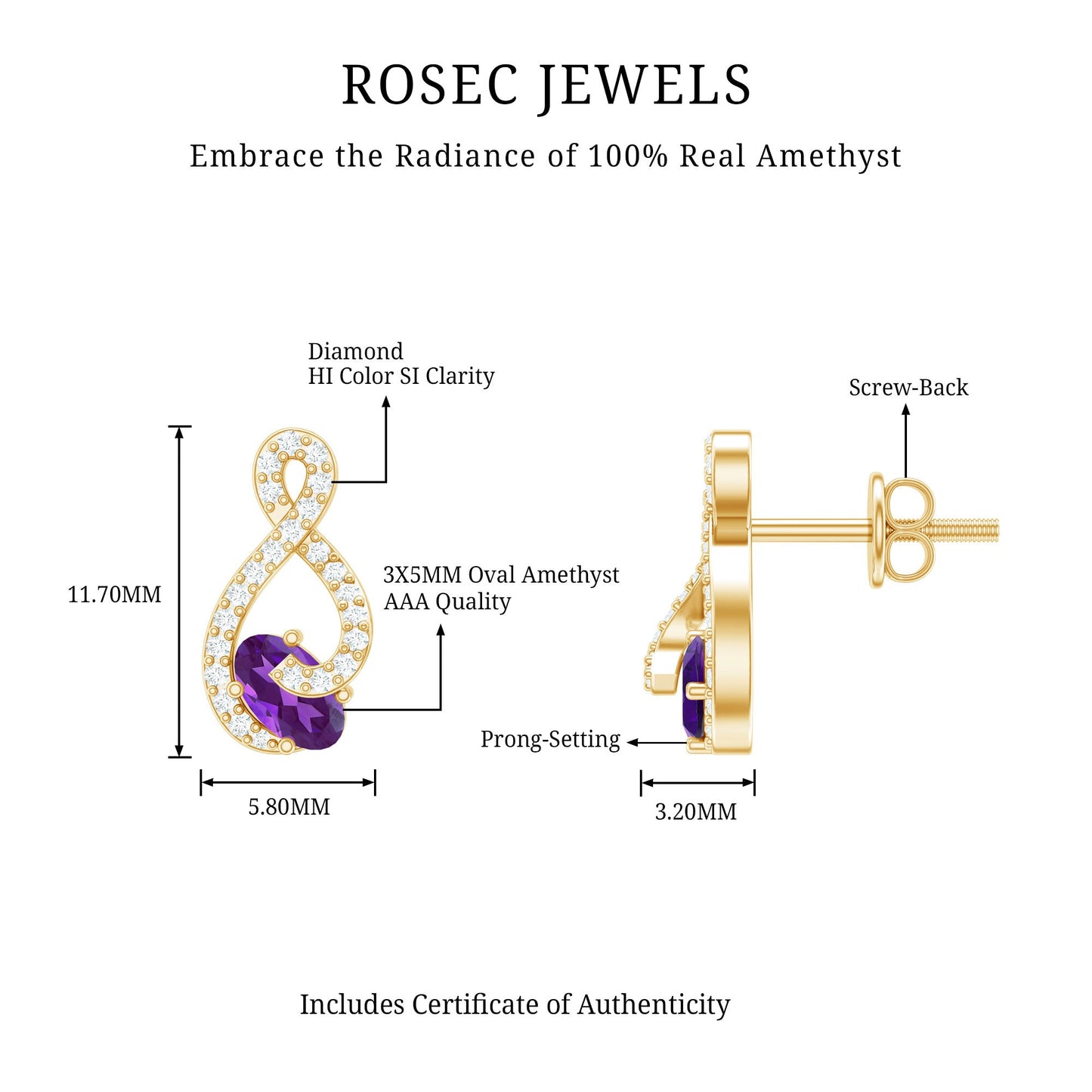 Amethyst Infinity Stud Earrings with Diamond