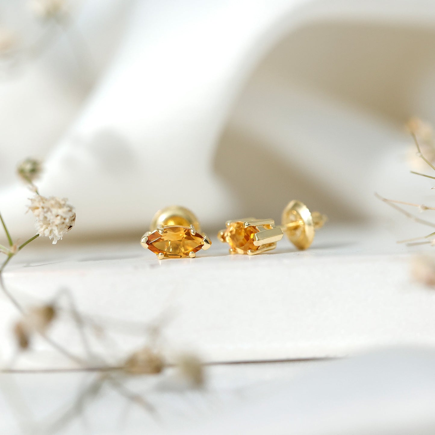 Natural 1.48 Carat Marquise Cut Citrine Stud Earrings