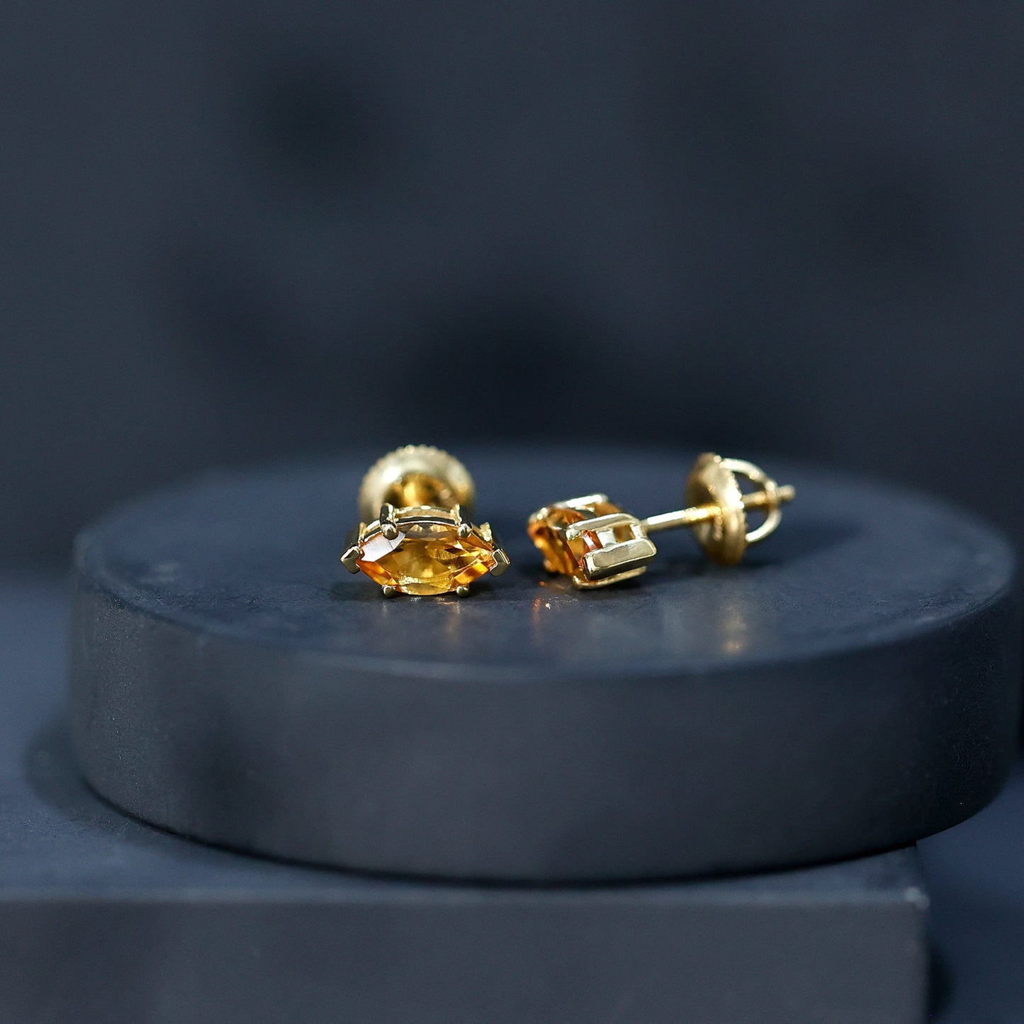 Natural 1.48 Carat Marquise Cut Citrine Stud Earrings