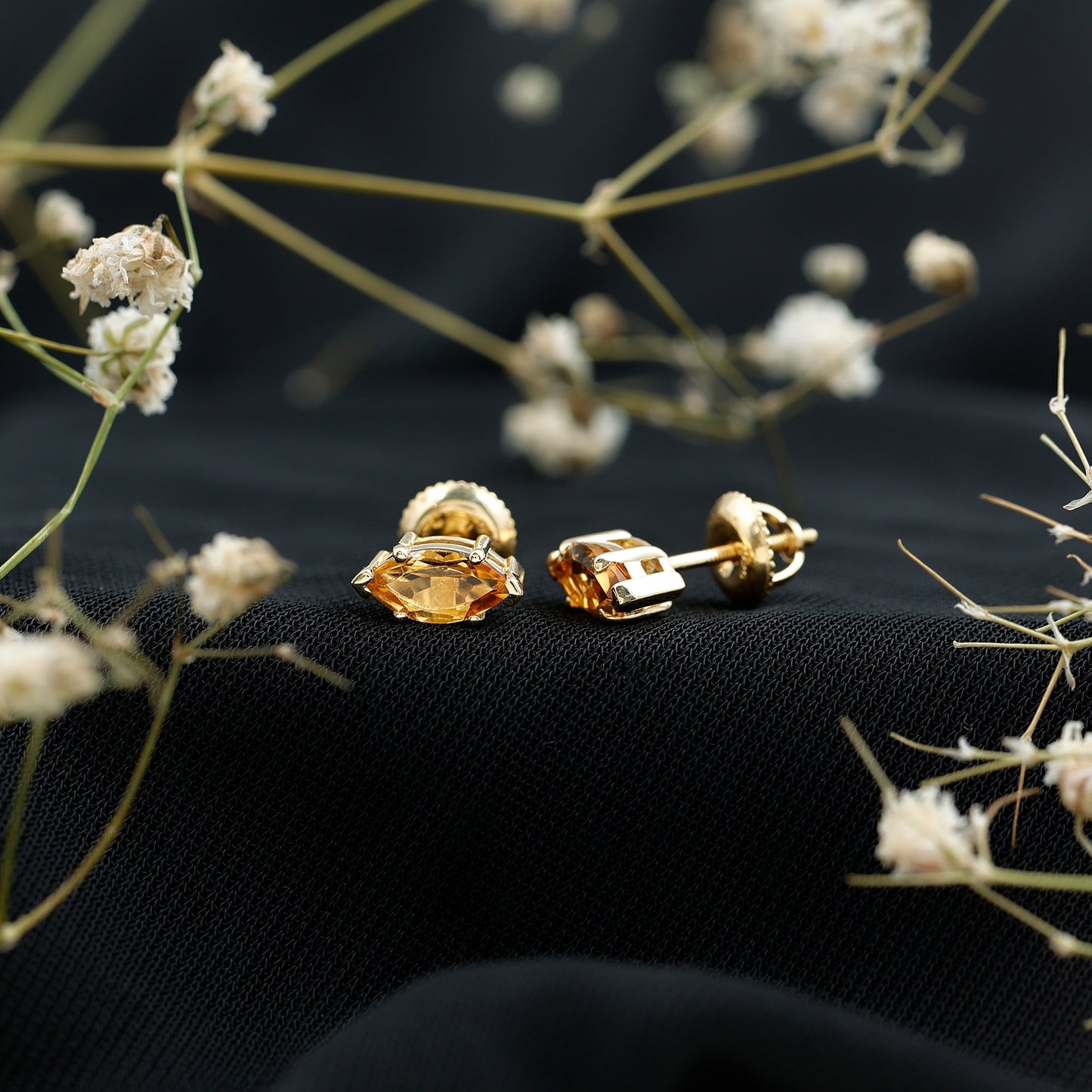 Natural 1.48 Carat Marquise Cut Citrine Stud Earrings