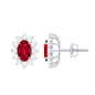 Oval Shape Lab Created Ruby and Diamond Halo Stud Earrings