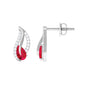 Pear Shape Lab Created Ruby and Diamond Leaf Stud Earrings
