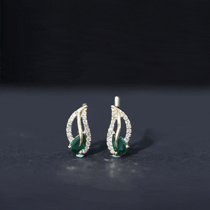 Lab Created Emerald and Diamond Leaf Stud Earrings