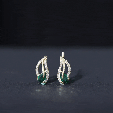 Lab Created Emerald and Diamond Leaf Stud Earrings
