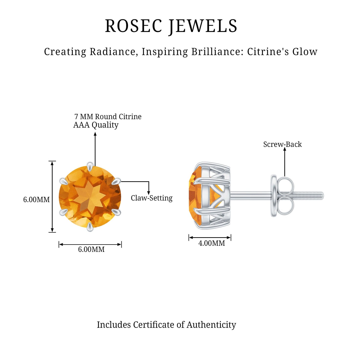 2.4 Carat Claw Set Citrine Solitaire Stud Earrings