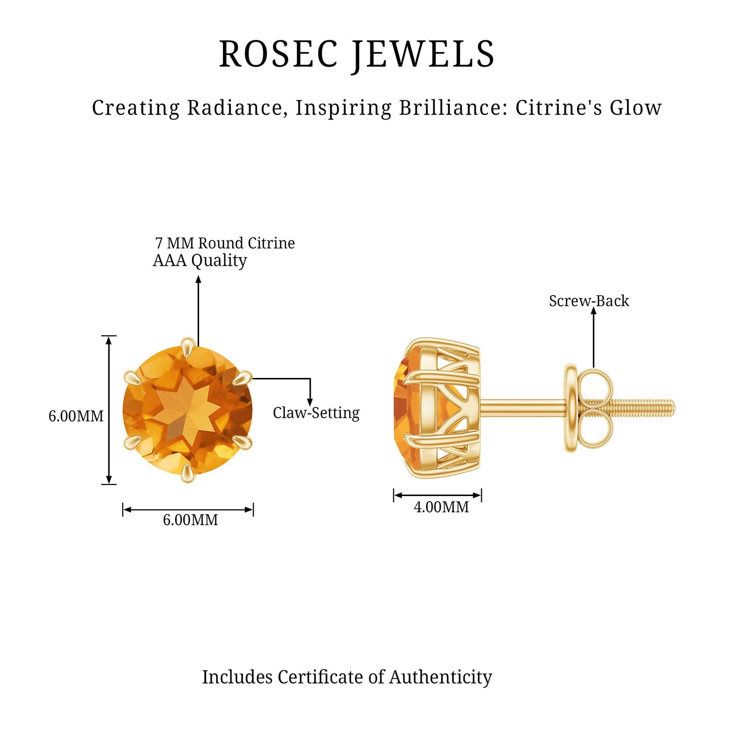 2.4 Carat Claw Set Citrine Solitaire Stud Earrings