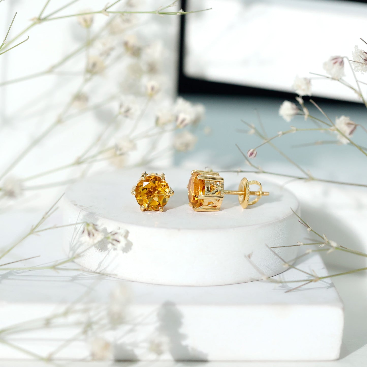 2.4 Carat Claw Set Citrine Solitaire Stud Earrings