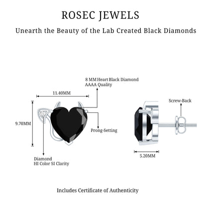 Certified Lab Grown Black Diamond Gothic Stud Earrings with Diamond