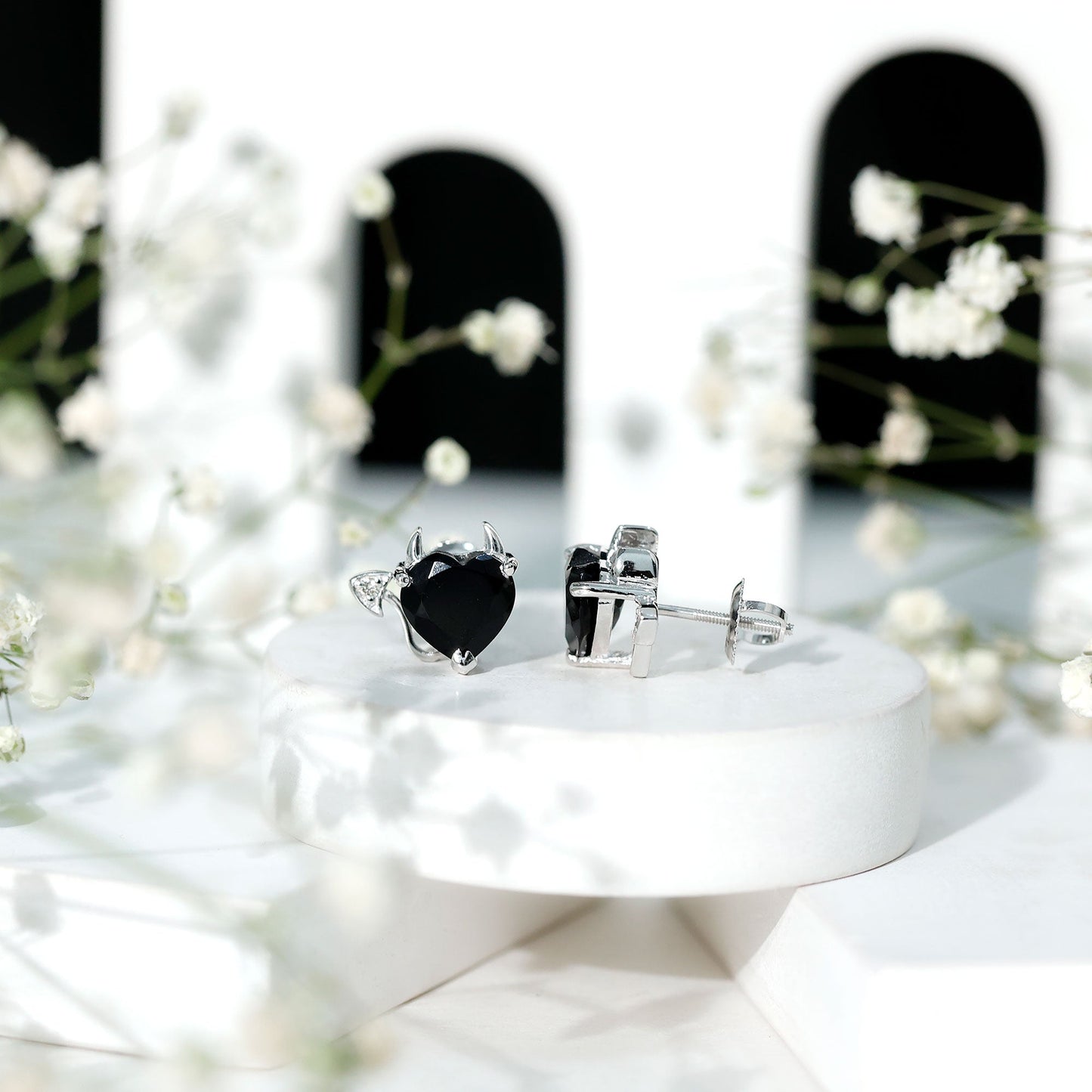 Certified Lab Grown Black Diamond Gothic Stud Earrings with Diamond