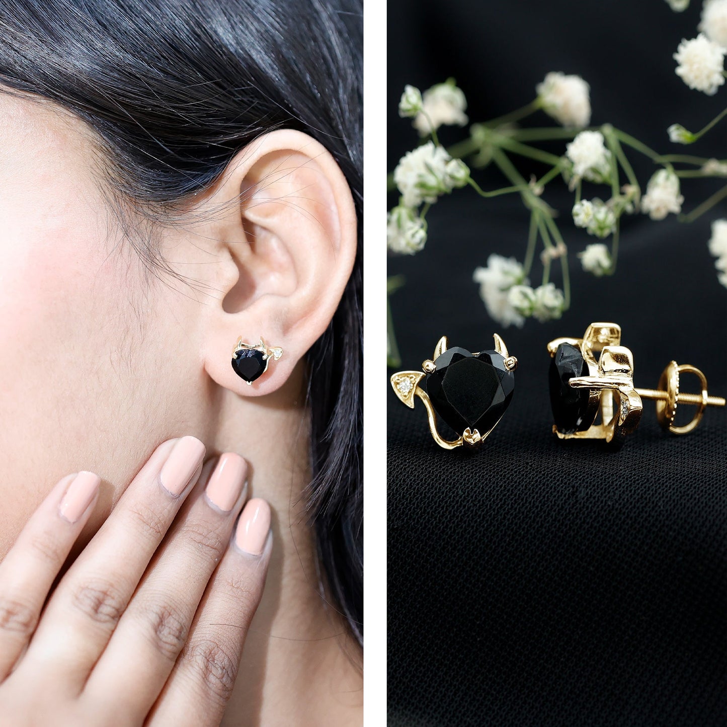 Certified Lab Grown Black Diamond Gothic Stud Earrings with Diamond