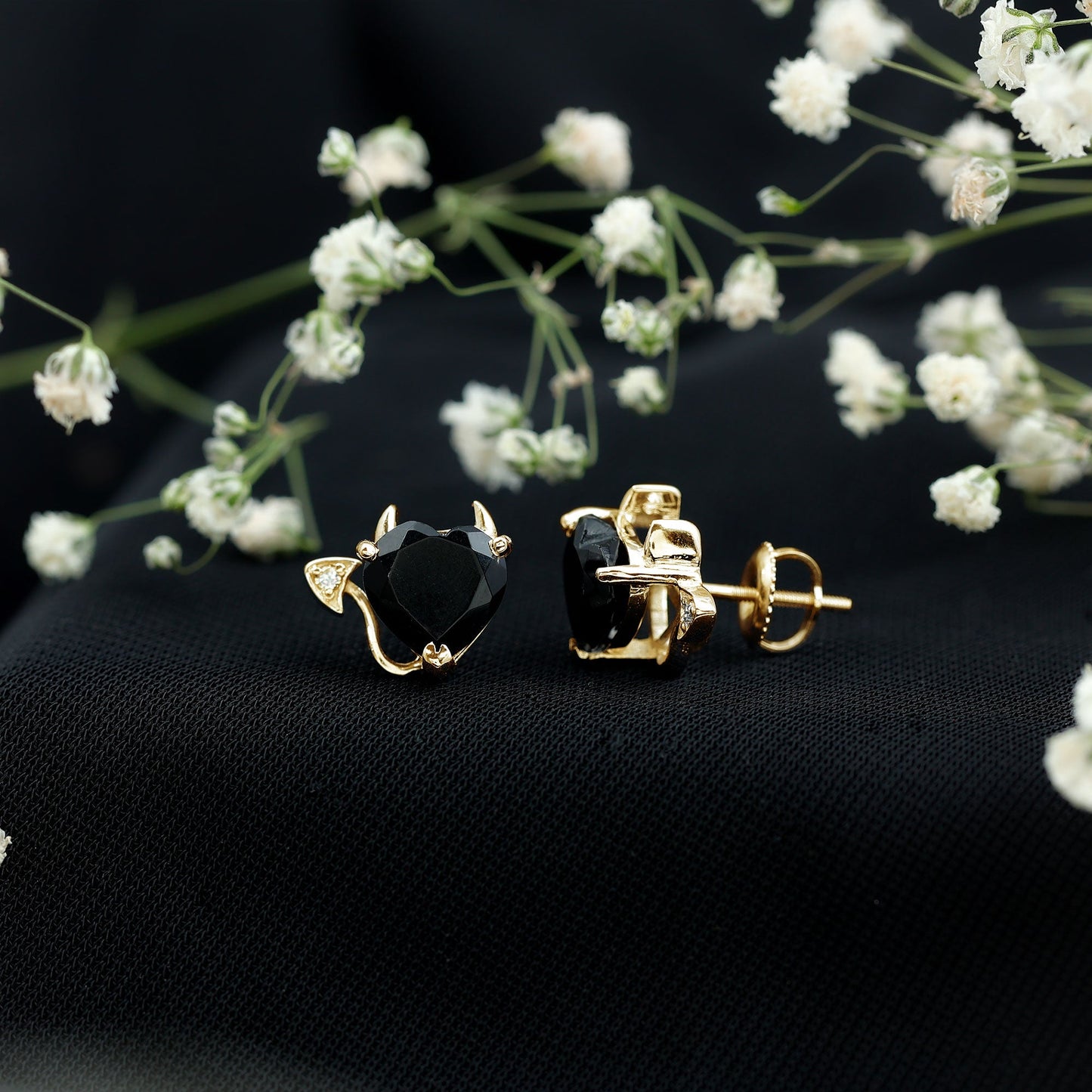 Certified Lab Grown Black Diamond Gothic Stud Earrings with Diamond