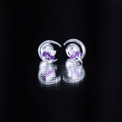 Natural Amethyst and Diamond Cat on Moon Stud Earrings