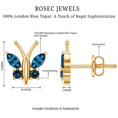 Butterfly Stud Earrings with London Blue Topaz