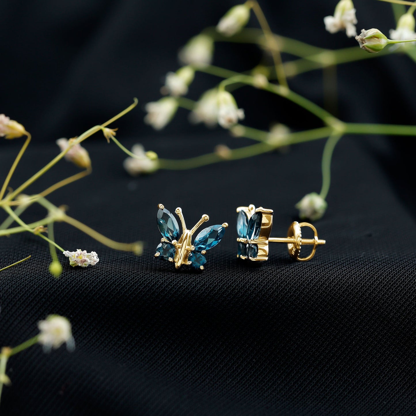 Butterfly Stud Earrings with London Blue Topaz