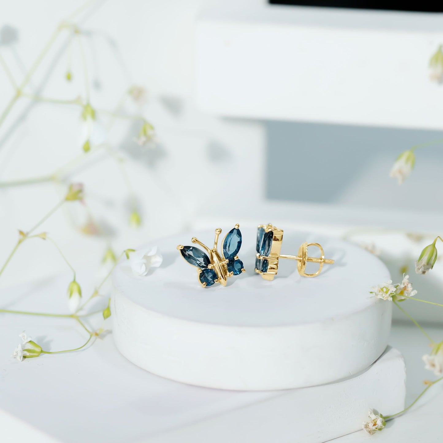 Butterfly Stud Earrings with London Blue Topaz