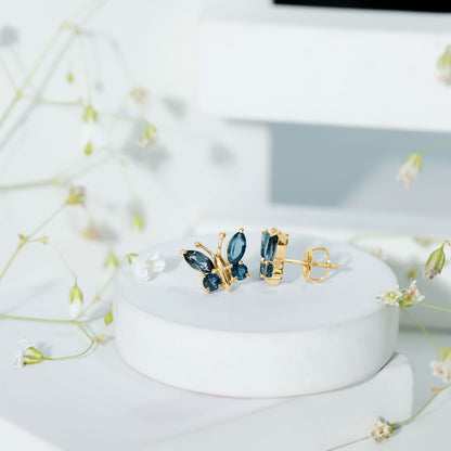 Butterfly Stud Earrings with London Blue Topaz