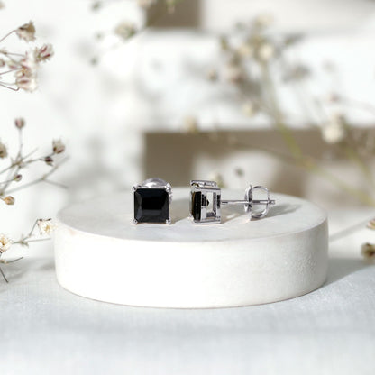 Princess Cut Lab Grown Black Diamond Solitaire Stud Earrings