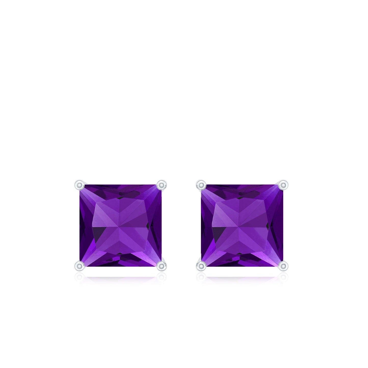 Natural Amethyst Princess Cut Earrings with Screw Back