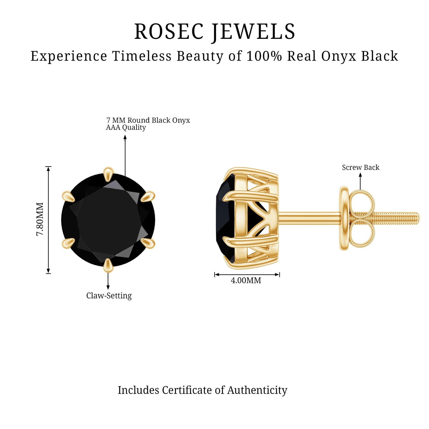 Natural Black Onyx December Birthstone Earrings with Screw Back