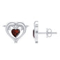 Heart Shape Garnet Kissing Dolphin Stud Earrings