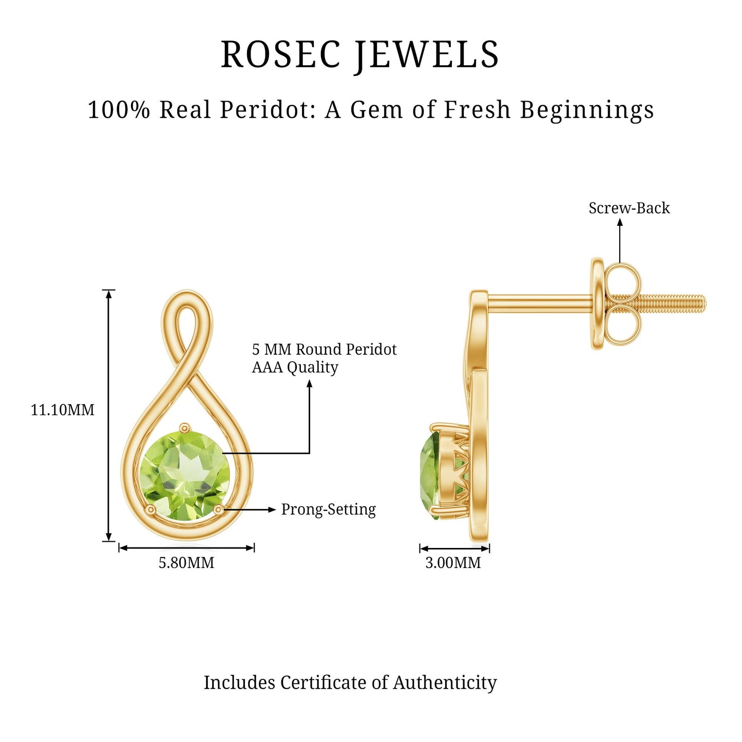1 Carat Solitaire Peridot Infinity Stud Earrings