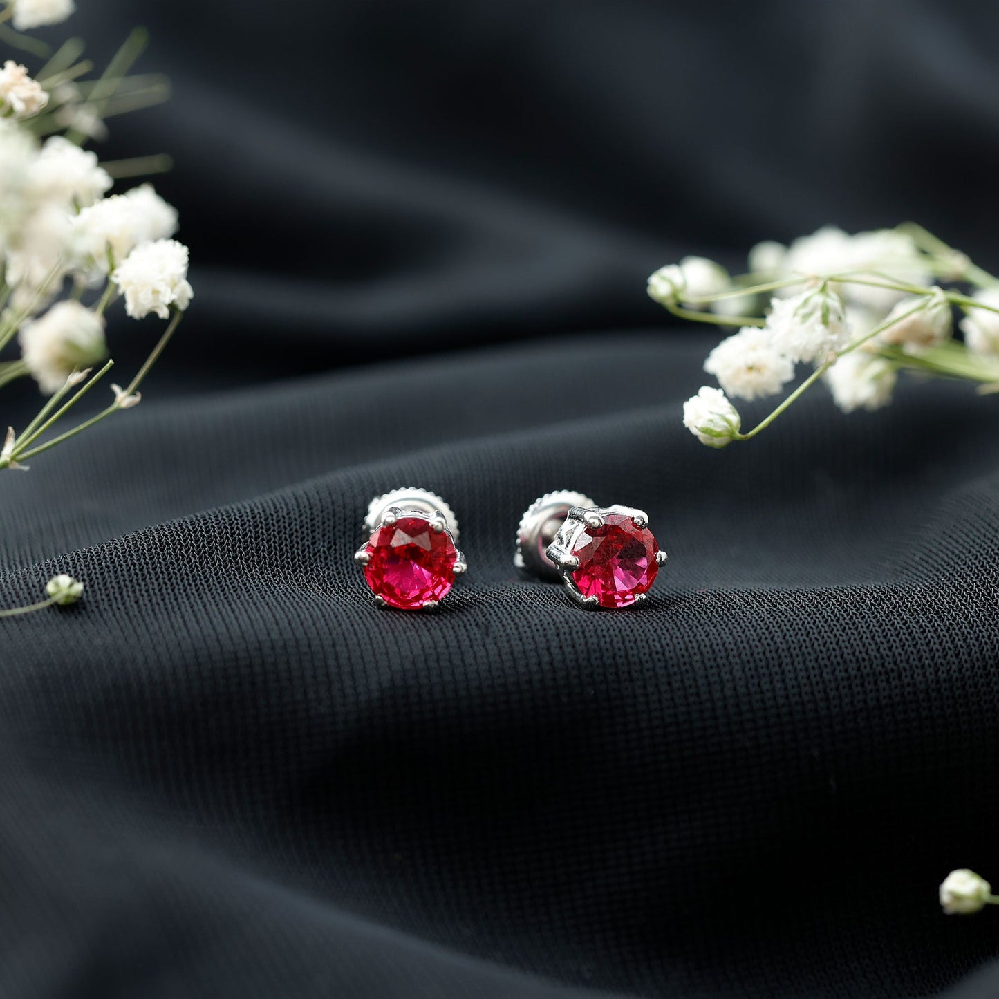 2.7 Carat Round Cut Solitaire Lab Created Ruby Stud Earrings