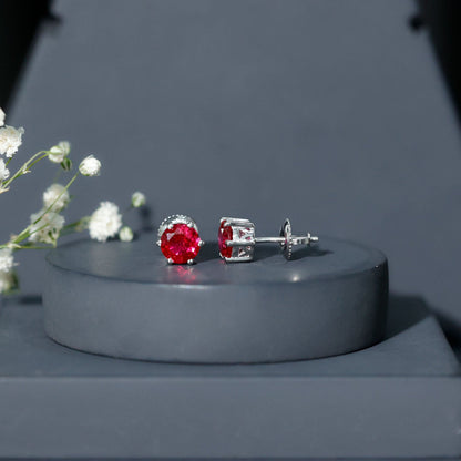 2.7 Carat Round Cut Solitaire Lab Created Ruby Stud Earrings