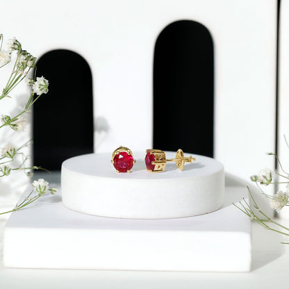 2.7 Carat Round Cut Solitaire Lab Created Ruby Stud Earrings