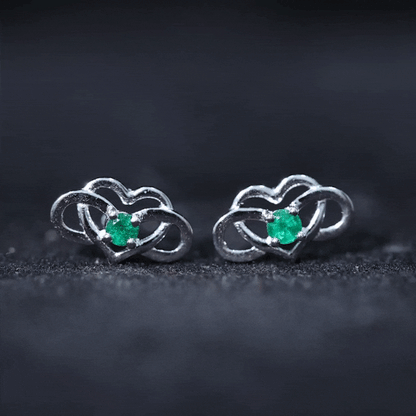Lab Grown Emerald Infinity Heart Stud Earrings