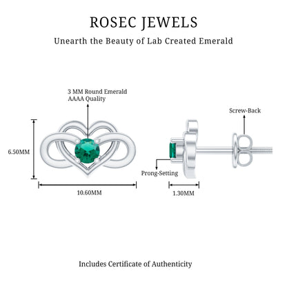 Lab Grown Emerald Infinity Heart Stud Earrings
