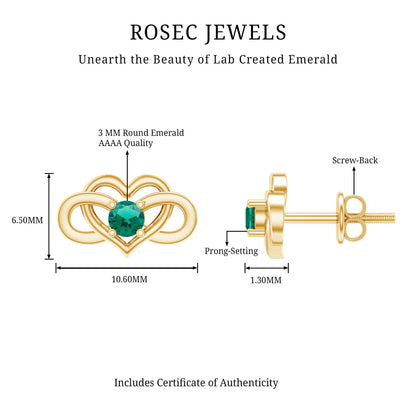 Lab Grown Emerald Infinity Heart Stud Earrings