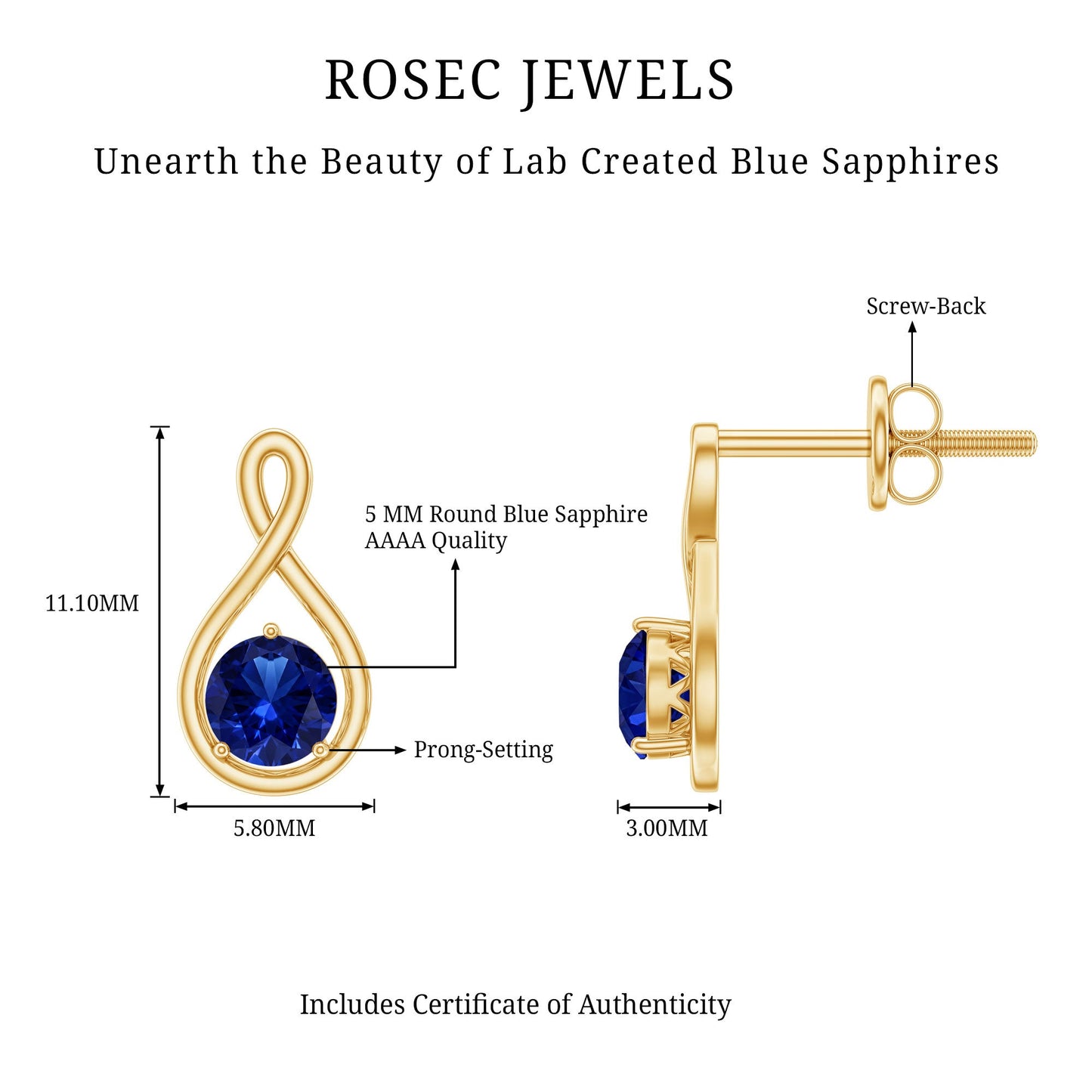Solitaire Created Blue Sapphire Infinity Stud Earrings