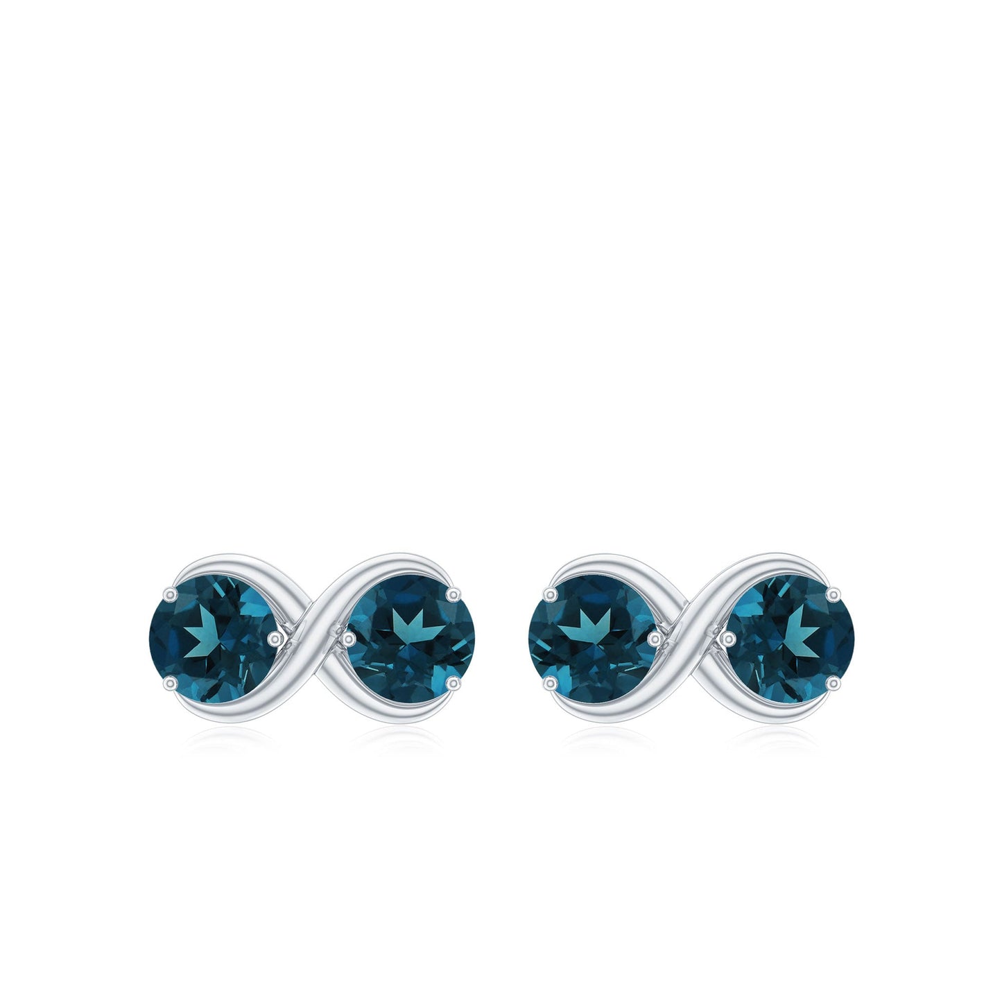 2.4 Carat Simple London Blue Topaz Two Stone Infinity Stud Earrings