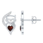 Heart Shape Garnet and Diamond Cat Stud Earrings