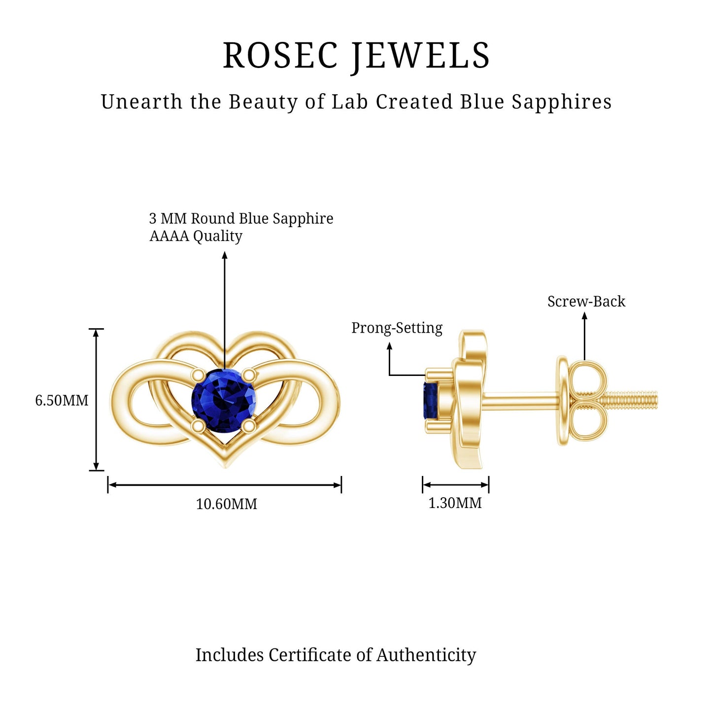 Lab Created Blue Sapphire Infinity Heart Stud Earrings