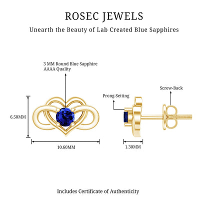 Lab Created Blue Sapphire Infinity Heart Stud Earrings