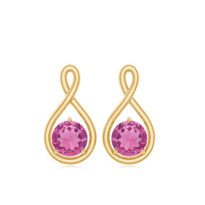 Genuine Pink Tourmaline Infinity Stud Earrings for Women