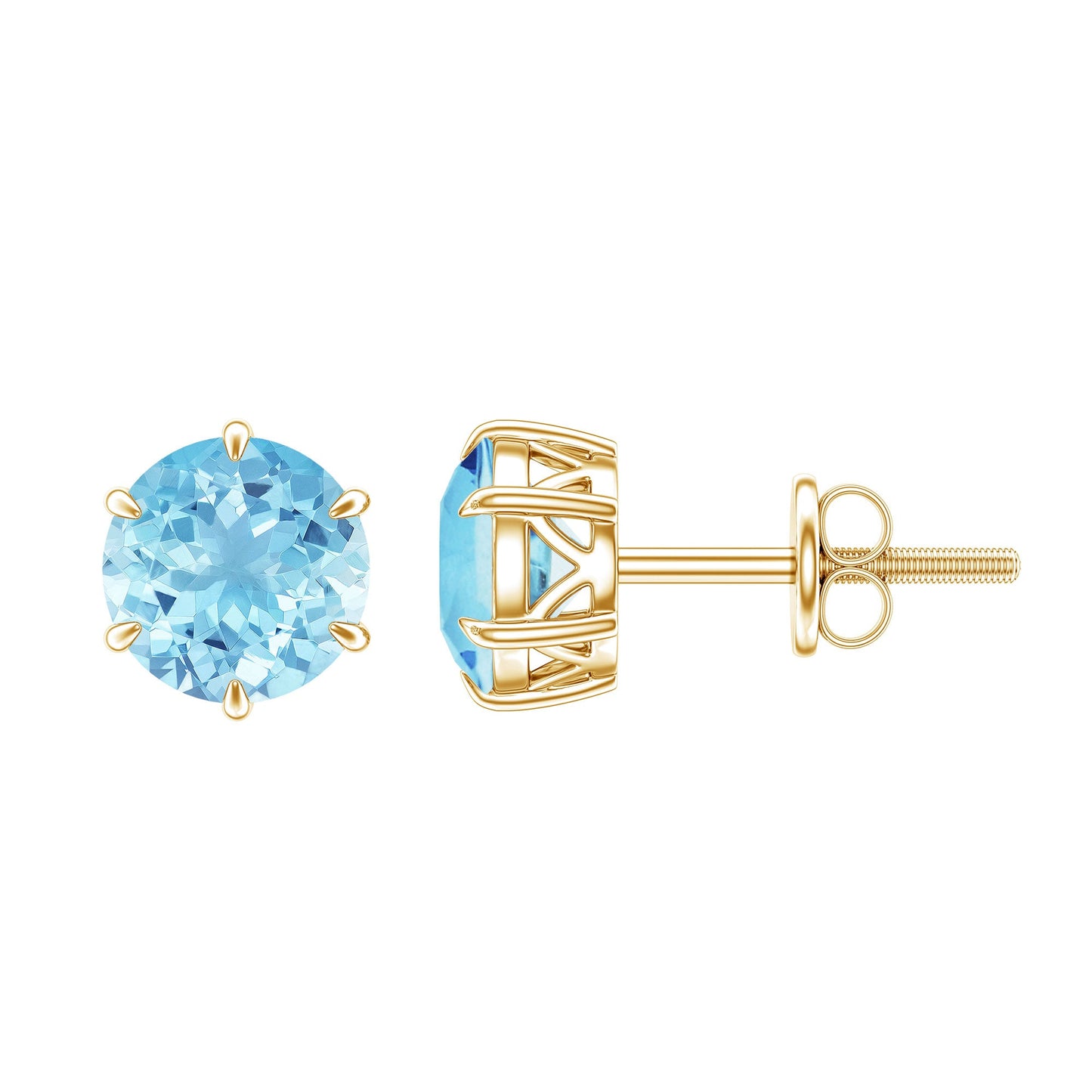 1.6 Carat Round Aquamarine Solitaire Stud Earrings