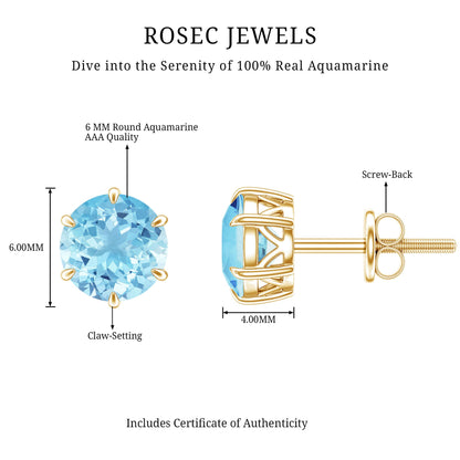1.6 Carat Round Aquamarine Solitaire Stud Earrings